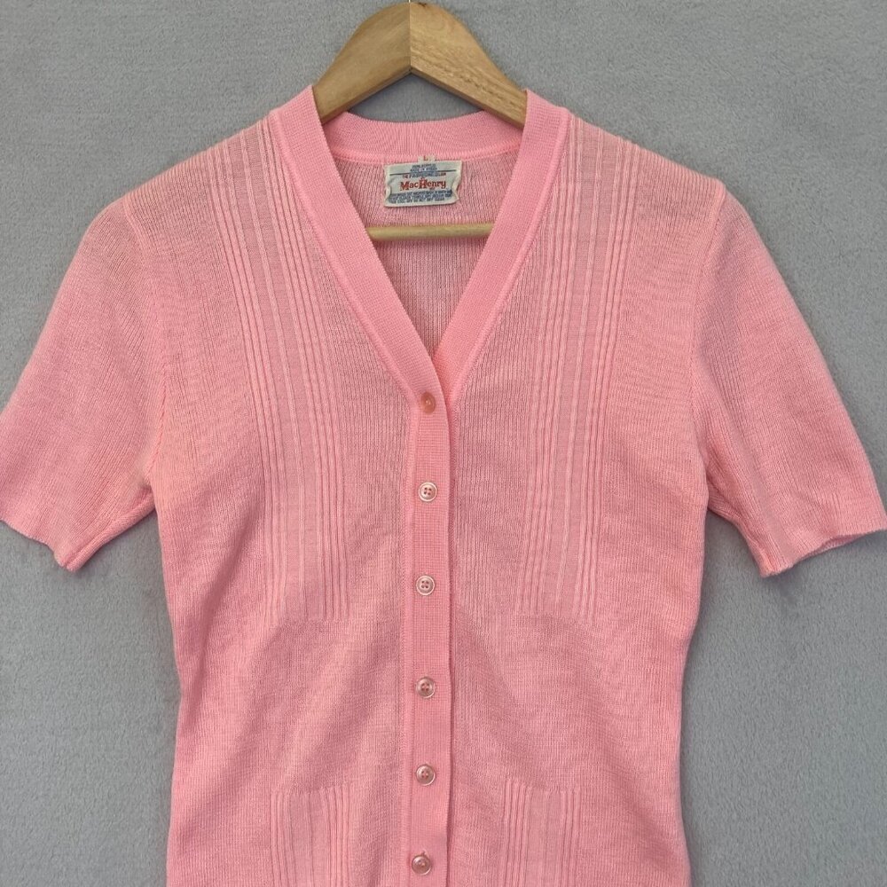 Vintage MacHenry‎ Womens Button Up Short Sleeve Sweater Size Large Pink Cardigan - Picture 5 of 12